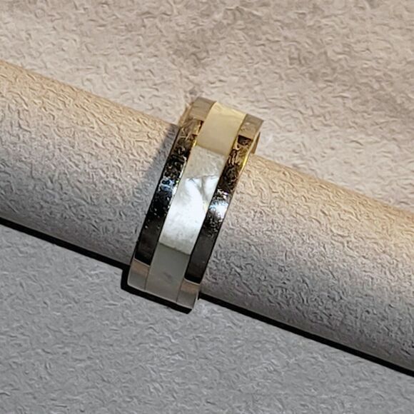 Vintage Talexia Stainless Steel Comfort Fit Mother of Pearl Unisex Ring SZ 9 US - Picture 1 of 3